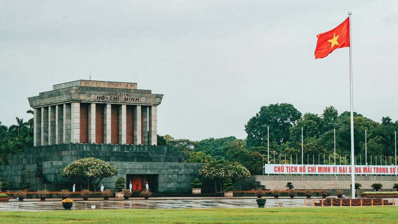 A symbol of national pride, the Ho Chi Minh Mausoleum stands at the heart of Ba Dinh Square in Hanoi