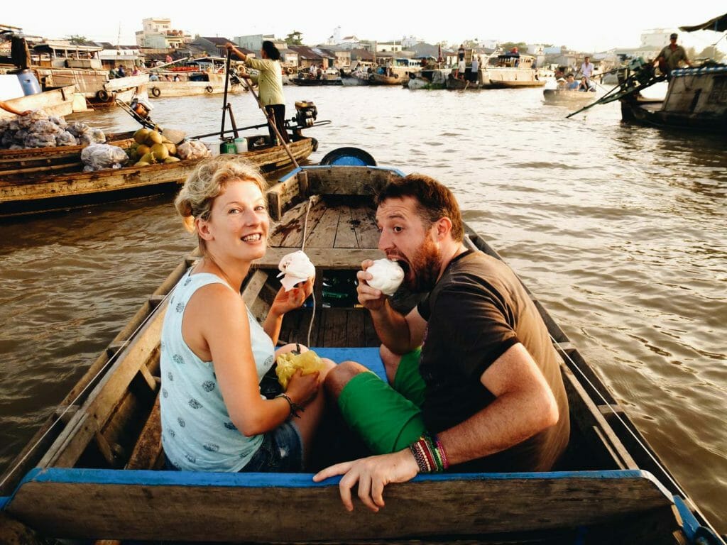 Eating on floating boats along the Mekong River system will be an unforgettable experience