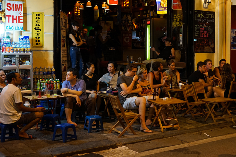 Foreigners enjoying Hanoi’s buzzing nightlife on the iconic Ta Hien Beer Street