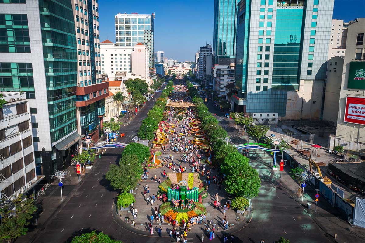 Bustling energy and city views at Nguyen Hue Walking Street